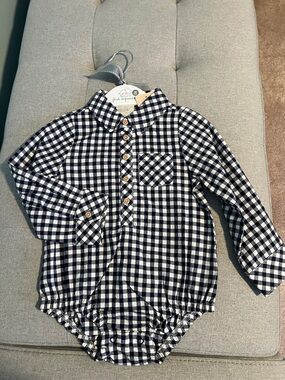 NWT First Impressions Navy & White Gingham Button-Front Baby Shirt size 18 mo